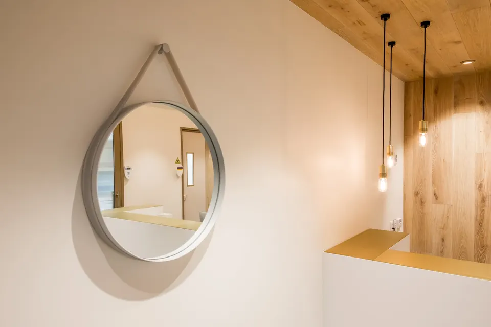 Reception mirror detail at Newstead Dental Co